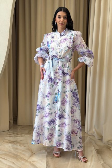 Φόρεμα maxi floral με 3D λεπτομέρειες άσπρο