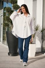 Πουκάμισο oversized με διακοσμητικά κουμπιά άσπρο - Image 2