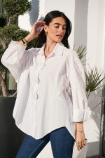 Πουκάμισο oversized με διακοσμητικά κουμπιά άσπρο - Image 4