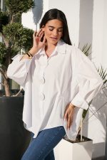 Πουκάμισο oversized με διακοσμητικά κουμπιά άσπρο - Image 5