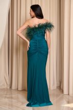 Φόρεμα maxi one shoulder με λεπτομέρεια feathers κυπαρισσί - Image 5