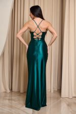 Φόρεμα maxi σατέν με ντραπέ μπούστο και κορσέ κυπαρισσί - Image 5