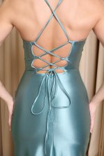 Φόρεμα maxi σατέν με ντραπέ μπούστο και κορσέ μέντα - Image 7