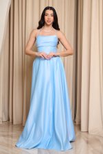 Φόρεμα maxi ταφτάς με ντραπέ μπούστο baby blue - Image 2