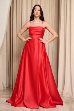 Φόρεμα maxi ταφτάς με ντραπέ μπούστο κόκκινο - Image 2