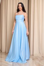Φόρεμα maxi ταφτάς με ντραπέ μπούστο baby blue - Image 3