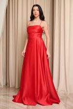 Φόρεμα maxi ταφτάς με ντραπέ μπούστο κόκκινο - Image 3