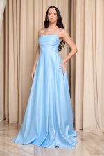 Φόρεμα maxi ταφτάς με ντραπέ μπούστο baby blue - Image 4