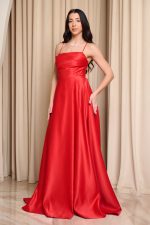 Φόρεμα maxi ταφτάς με ντραπέ μπούστο κόκκινο - Image 4