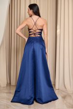 Φόρεμα maxi ταφτάς με ντραπέ μπούστο navy blue - Image 4