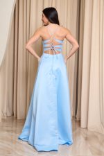 Φόρεμα maxi ταφτάς με ντραπέ μπούστο baby blue - Image 5