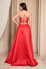 Φόρεμα maxi ταφτάς με ντραπέ μπούστο κόκκινο - Image 5