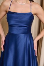 Φόρεμα maxi ταφτάς με ντραπέ μπούστο navy blue - Image 5