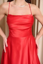 Φόρεμα maxi ταφτάς με ντραπέ μπούστο κόκκινο - Image 6