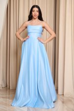 Φόρεμα maxi ταφτάς με ντραπέ μπούστο baby blue