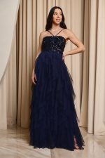 Φόρεμα maxi με παγιέτες και τούλι midnight blue - Image 2