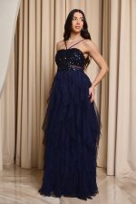 Φόρεμα maxi με παγιέτες και τούλι midnight blue - Image 4