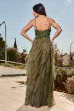 Φόρεμα maxi με παγιέτες και τούλι olive - Image 5