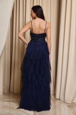 Φόρεμα maxi με παγιέτες και τούλι midnight blue - Image 5