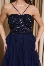 Φόρεμα maxi με παγιέτες και τούλι midnight blue - Image 6