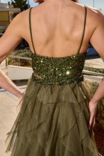Φόρεμα maxi με παγιέτες και τούλι olive - Image 7