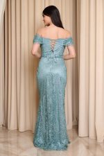 Φόρεμα maxi off shoulder με γκλίτερ και στρας μέντα - Image 6