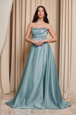 Φόρεμα maxi στράπλες με λεπτομέρεια παγιέτα μέντα - Image 2