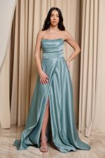 Φόρεμα maxi στράπλες με λεπτομέρεια παγιέτα μέντα - Image 3