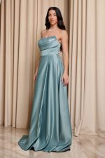 Φόρεμα maxi στράπλες με λεπτομέρεια παγιέτα μέντα - Image 4