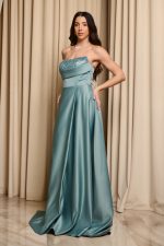 Φόρεμα maxi στράπλες με λεπτομέρεια παγιέτα μέντα - Image 5