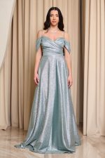 Φόρεμα maxi off shoulder με τρισδιάστατο γκλίτερ μέντα - Image 2