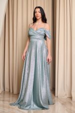 Φόρεμα maxi off shoulder με τρισδιάστατο γκλίτερ μέντα - Image 3