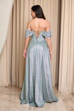 Φόρεμα maxi off shoulder με τρισδιάστατο γκλίτερ μέντα - Image 4