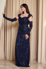 Φόρεμα maxi με παγιέτες και αποσπώμενα μανίκια midnight blue - Image 3