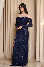 Φόρεμα maxi με παγιέτες και αποσπώμενα μανίκια midnight blue - Image 4