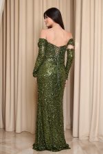 Φόρεμα maxi με παγιέτες και αποσπώμενα μανίκια olive - Image 6