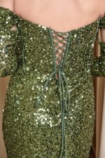 Φόρεμα maxi με παγιέτες και αποσπώμενα μανίκια olive - Image 8