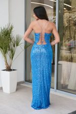 Φόρεμα maxi με παγιέτες και ανοιχτή πλάτη aqua - Image 5