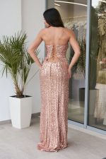 Φόρεμα maxi με παγιέτες και ντραπέ μπούστο rose gold - Image 5