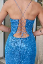 Φόρεμα maxi με παγιέτες και ανοιχτή πλάτη aqua - Image 7