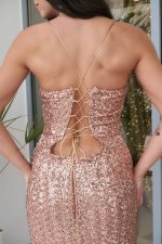 Φόρεμα maxi με παγιέτες και ντραπέ μπούστο rose gold - Image 7