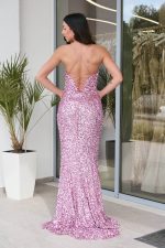 Φόρεμα maxi γοργονέ με παγιέτες και ουρά ροζ - Image 5