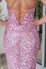 Φόρεμα maxi γοργονέ με παγιέτες και ουρά ροζ - Image 7