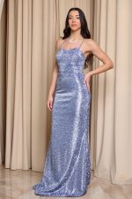 Φόρεμα maxi με χάντρες και ανοιχτή πλάτη dusty blue - Image 4