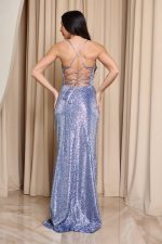 Φόρεμα maxi με χάντρες και ανοιχτή πλάτη dusty blue - Image 5