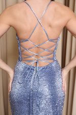 Φόρεμα maxi με χάντρες και ανοιχτή πλάτη dusty blue - Image 7