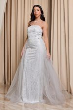 Φόρεμα maxi στράπλες με πέρλες και αποσπώμενη ουρά άσπρο - Image 3