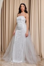 Φόρεμα maxi στράπλες με πέρλες και αποσπώμενη ουρά άσπρο - Image 4