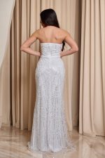 Φόρεμα maxi στράπλες με πέρλες και αποσπώμενη ουρά άσπρο - Image 6