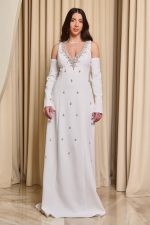 Φόρεμα maxi με πέτρες και αποσπώμενα μανίκια άσπρο - Image 2